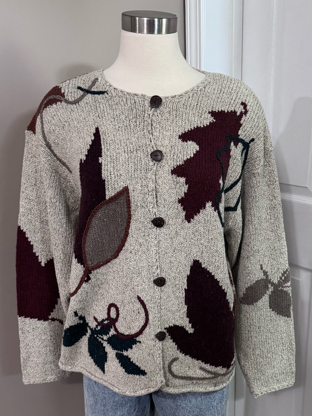 Vintage Woolrich Silk Blend Cardigan Abstract Leaf fall Art to Wear Large